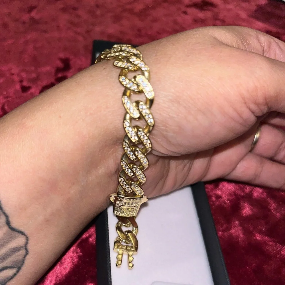 14K✨ Miami Cuban Link Chain Bracelet ✨ 21gr -Gold and Silver Bracelet